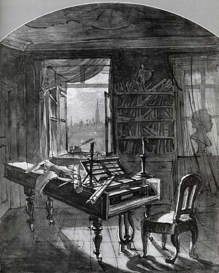 La habitación de Beethoven, de J.N. Hoechle (1827).