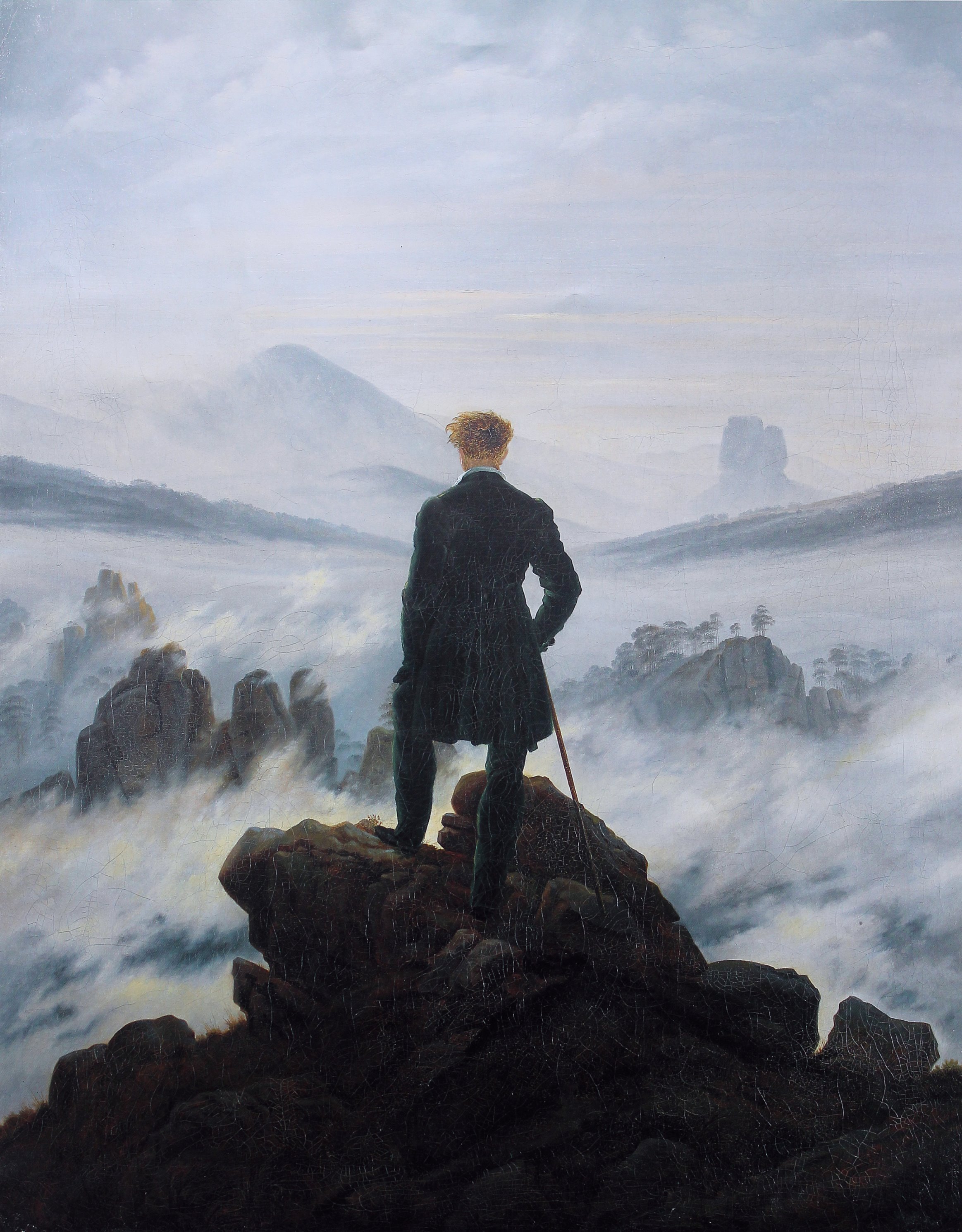 Caminante ante un mar de niebla, de Caspar David Friedrich, representa los ideales del Romanticismo: el ser humano, solo, frente a una Naturaleza imponente.
